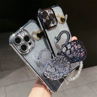 Чехол с блёстками и подставкой для iPhone 16E 15 Pro 14 с браслетом