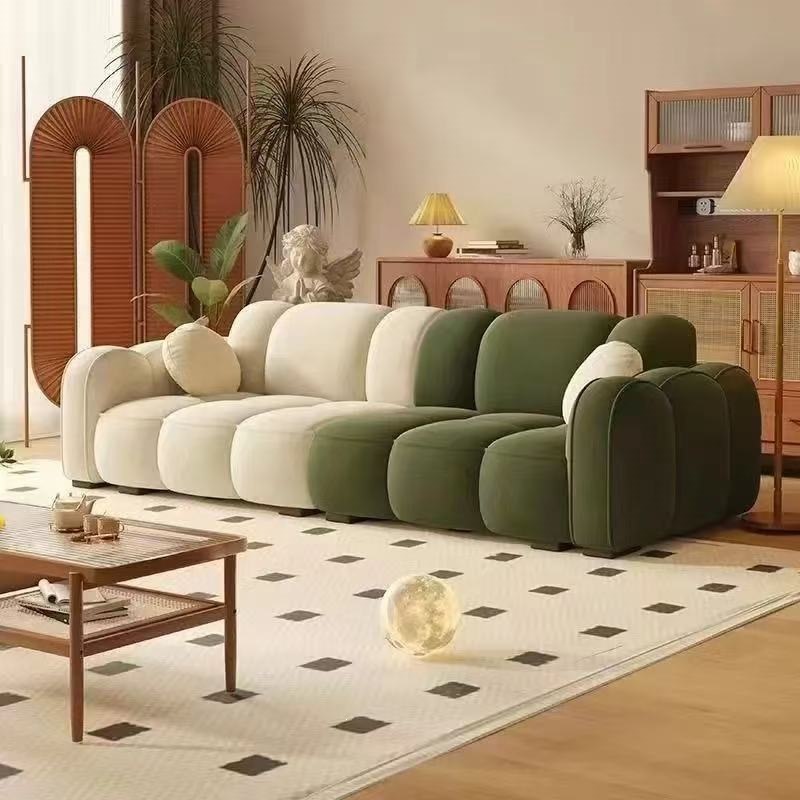 Sofá de tela americano sofá verde americano pastoral sofá sala de estar residencial lujo ligero en línea crema roja explosión