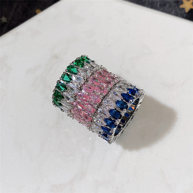 Luxurious Double Row Zircon Ring With Full Diamond Detail For Women_voghion.com