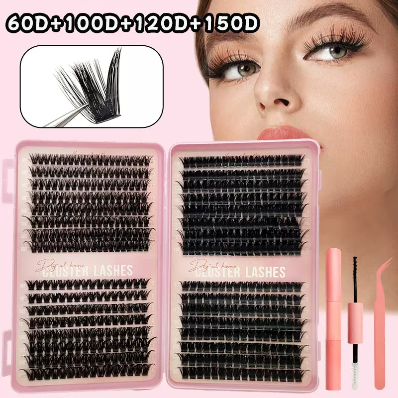 跨境假睫毛DIY单簇朵毛120D150D混合装大容量睫毛书亚马逊爆款