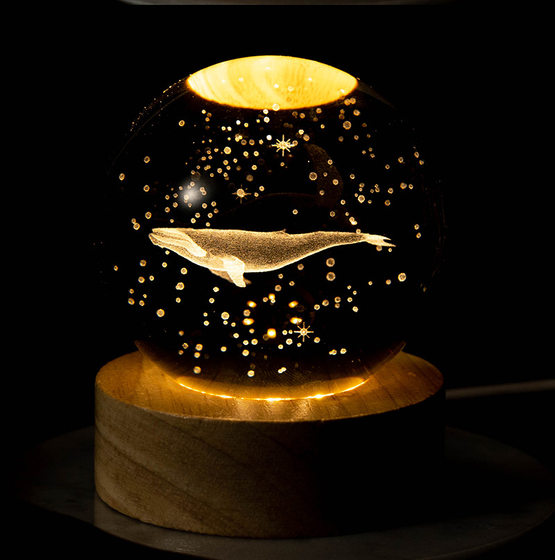 USB Connection Luminous Inner Carving Crystal Ball Ornaments Creative Birthday Gift Girl's Best Friend Sending Boyfriend Moon and Star