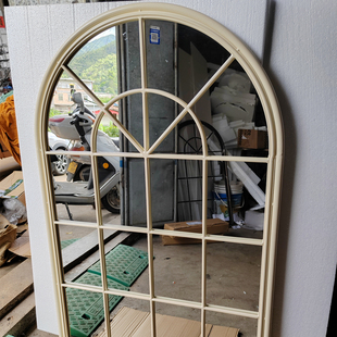 Entrance Decoration Hanging Mirror Frame European Retro Iron Fake Window Mirror Wall Decoration Arc Fake Window Hanging Wall Decoration Living Room