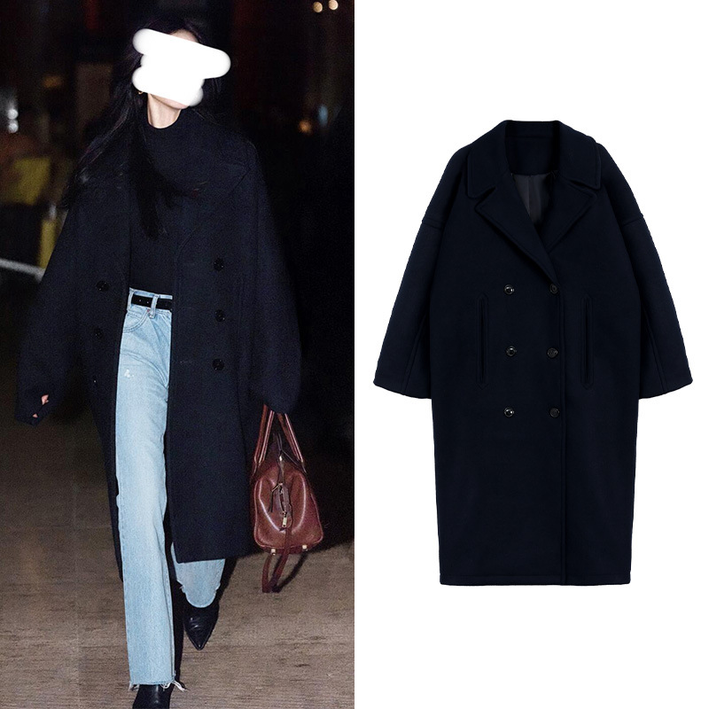 [陆续出]刘诗诗巴黎时装周同款加厚保暖羊毛混纺长款毛呢大衣外套