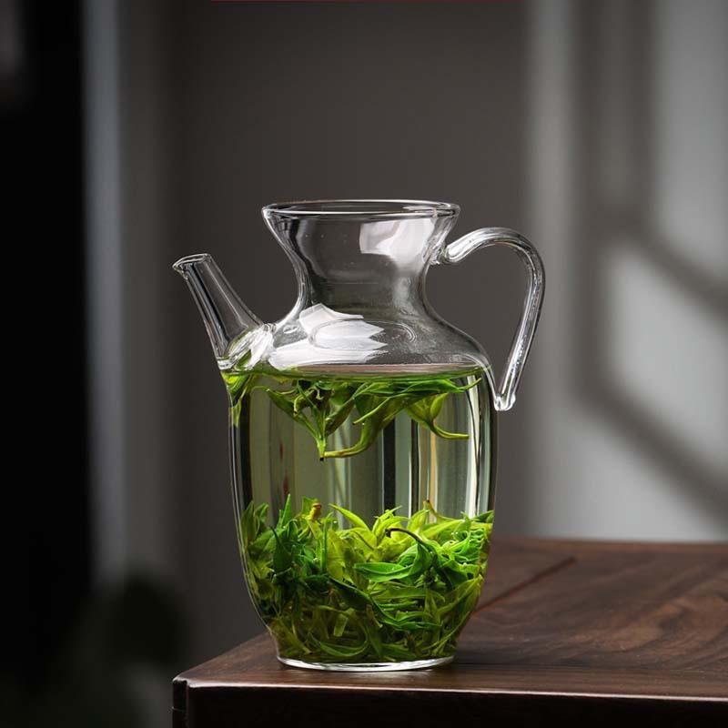 High Temperature Resistant Side Handle Imitation Song Hand-Held Teapot High Borosilicate Glass Transparent Teapot Can Be Heated by Electric Ceramic Stove Green Teapot