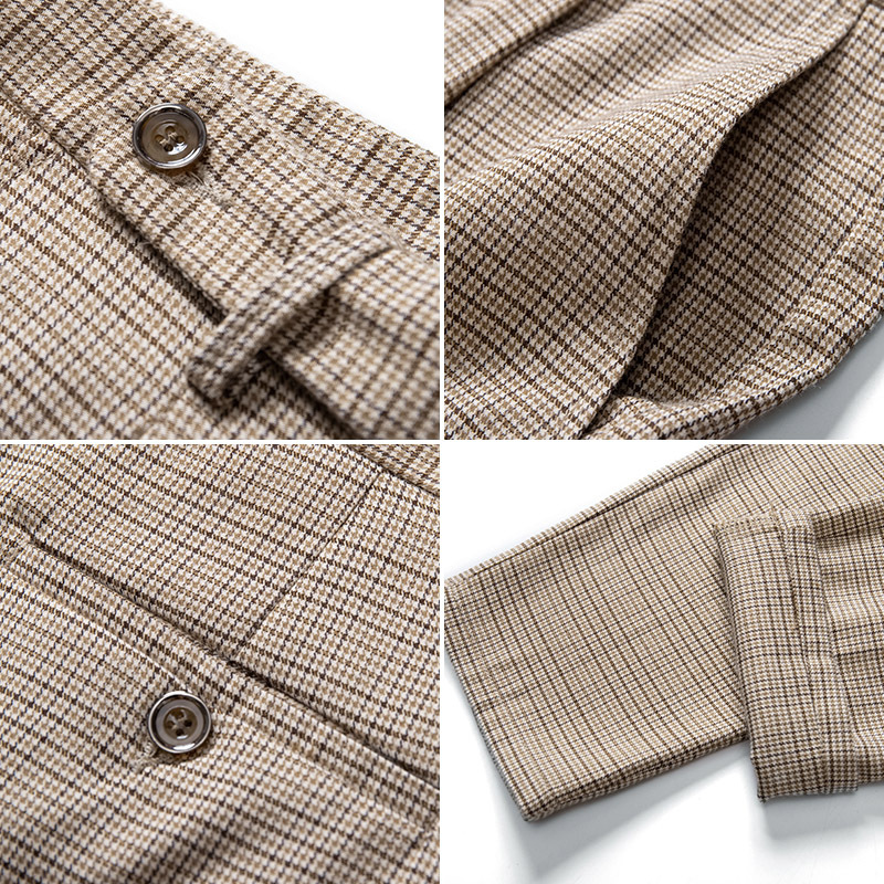 Pantalones casuales de pata de gallo de verano para hombres pantalones delgados sueltos de traje recto pantalones cortos de negocios pantalones a cuadros de estación europea para hombres