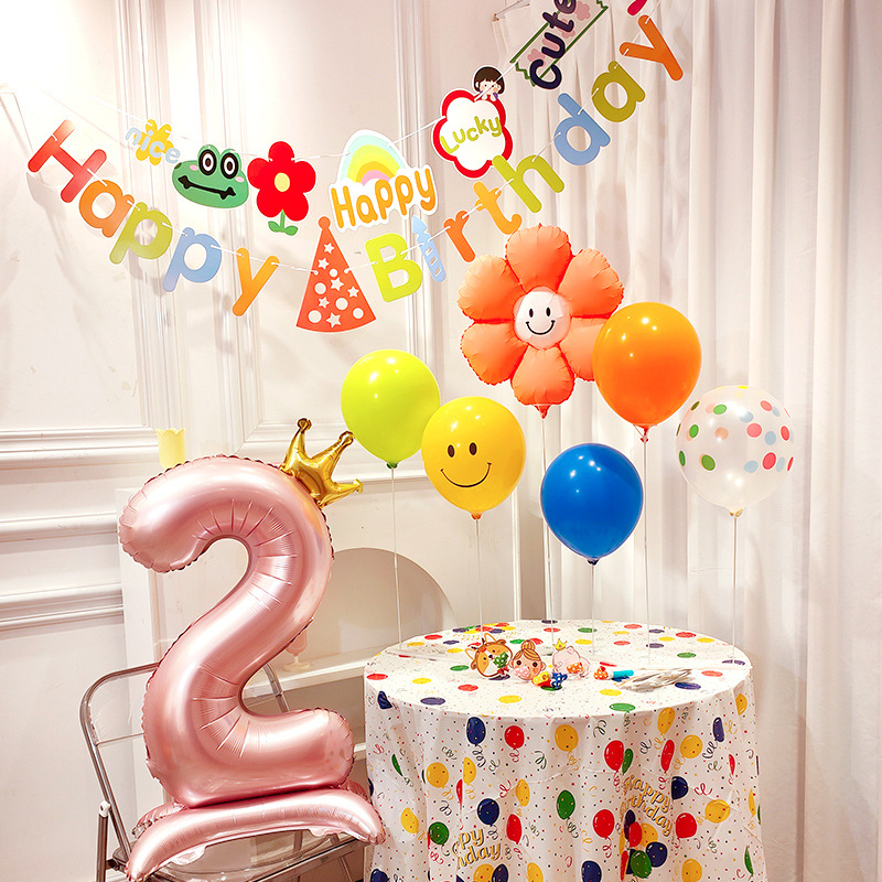 Décorations pour la première fête d'anniversaire de bébé : ballons chiffres, banderoles et toile de fond pour garçons et filles_voghion.com