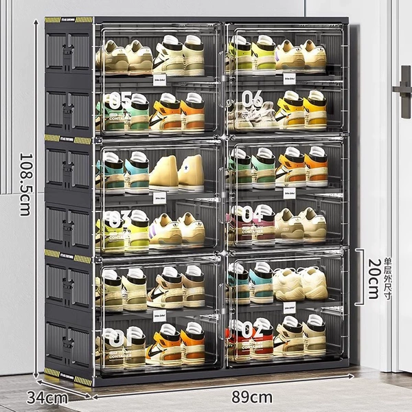 12 compartments (6 doors) on 6 floors can hold 24 pairs of shoes