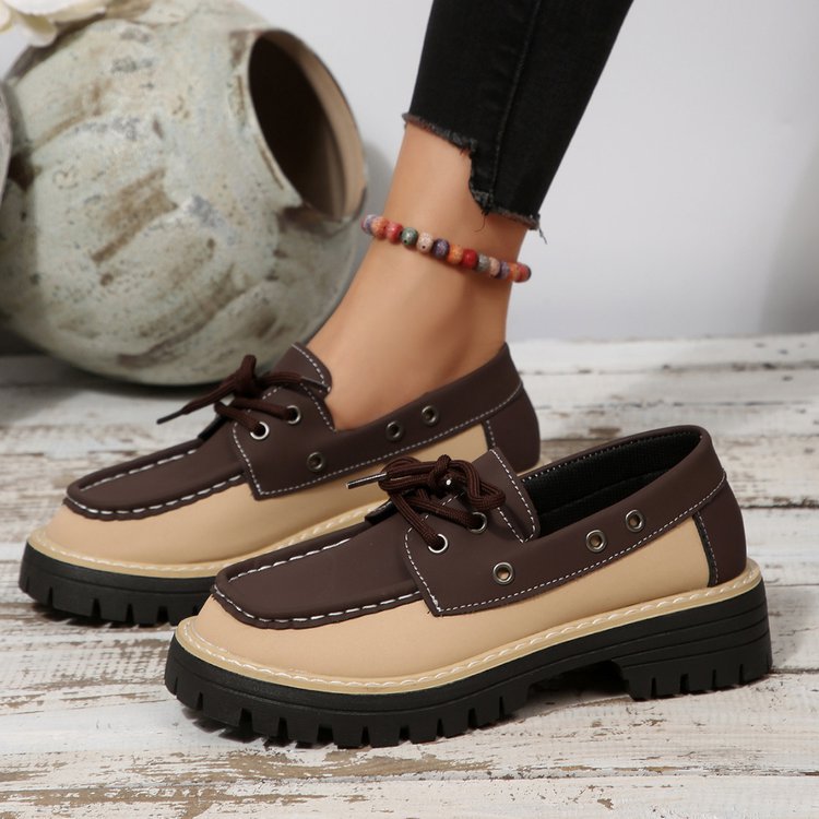 Damesloafers in grote maten met vetersluiting, kleurblokken, casual, lente, nieuwe stijl, enkelschoenen_voghion.com