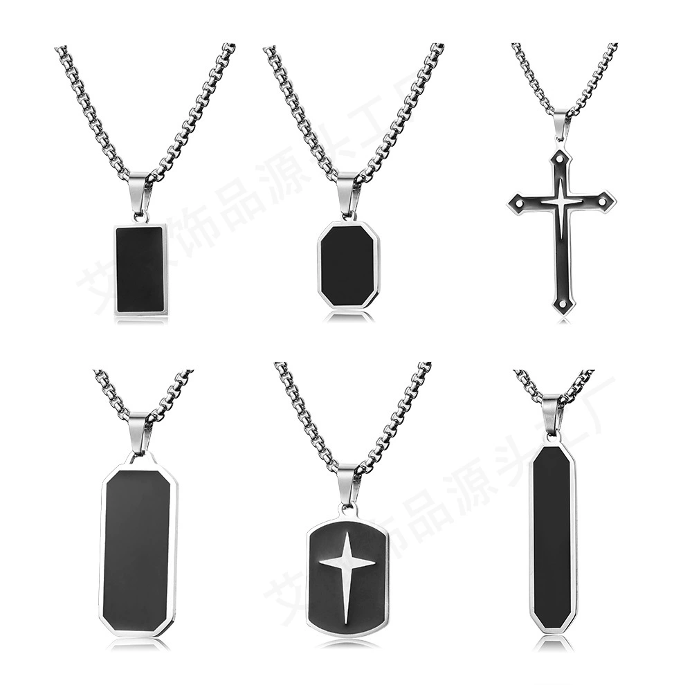 Европейское и американское трансграничное ожерелье из нержавеющей стали, крест, квадратная подвеска специальной формы с каплями масла, простые невыцветающие украшения в стиле ретро