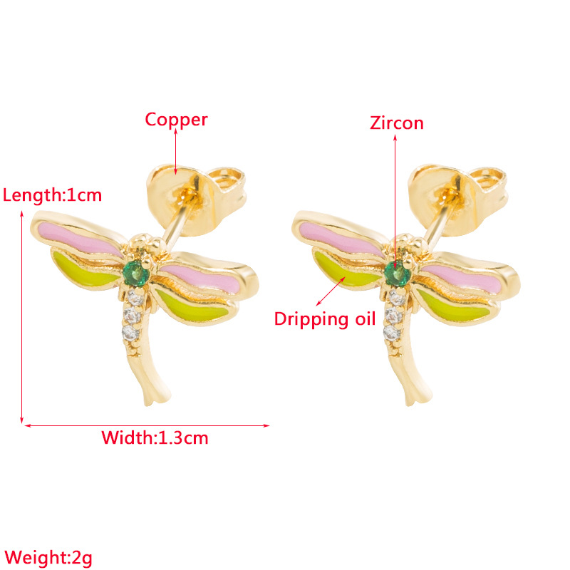 Fashion Dragonfly Copper Ear Studs Inlay Zircon Copper Earrings 1 Pair display picture 1