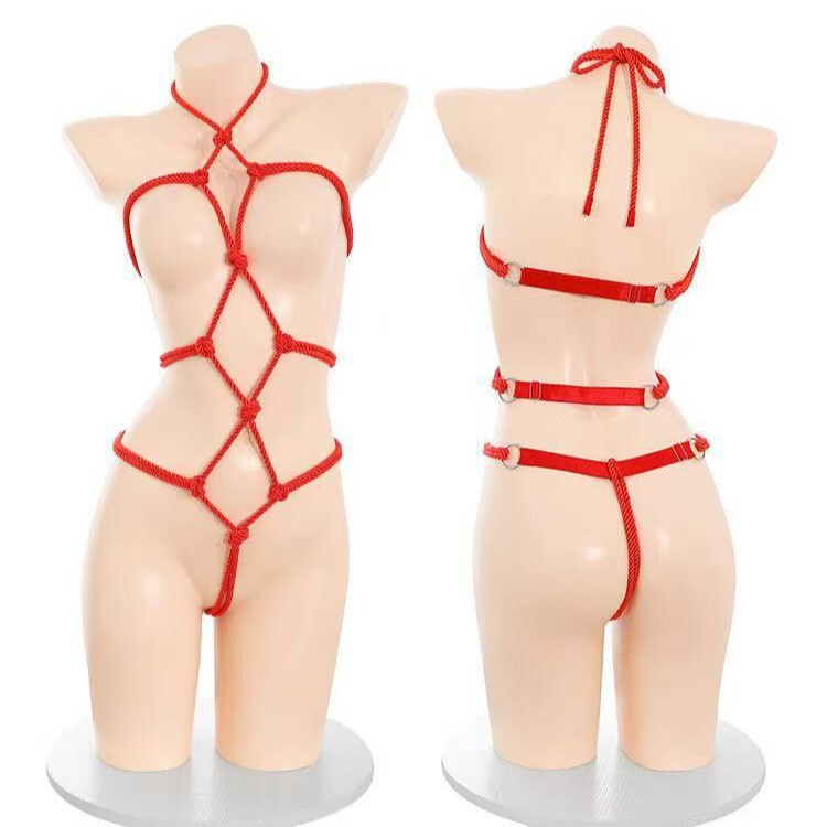 Sexy Bondage Open-Crotch Lingerie Set by Xi Yun Xun Huan, No Need to Take Off, Hot See-Through Temptation Lingerie Set