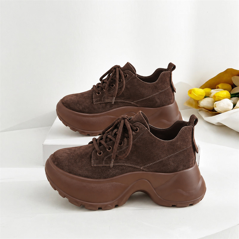 In stock: 2026 new brown platform German training shoes, retro style, height-increasing, casual sneakers, round toe, versatile single shoes In stock: 2026 new brown platform German training shoes, retro style, height-increasing, casual sneakers, round toe, versatile single shoes