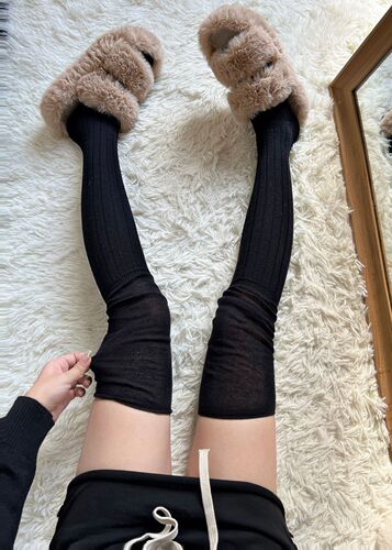 Zhou Meimei Style  Autumn/Winter Dongdaemun Striped Patchwork Unisex Sweet & Cool Pile Socks Women's Knee-High Socks
