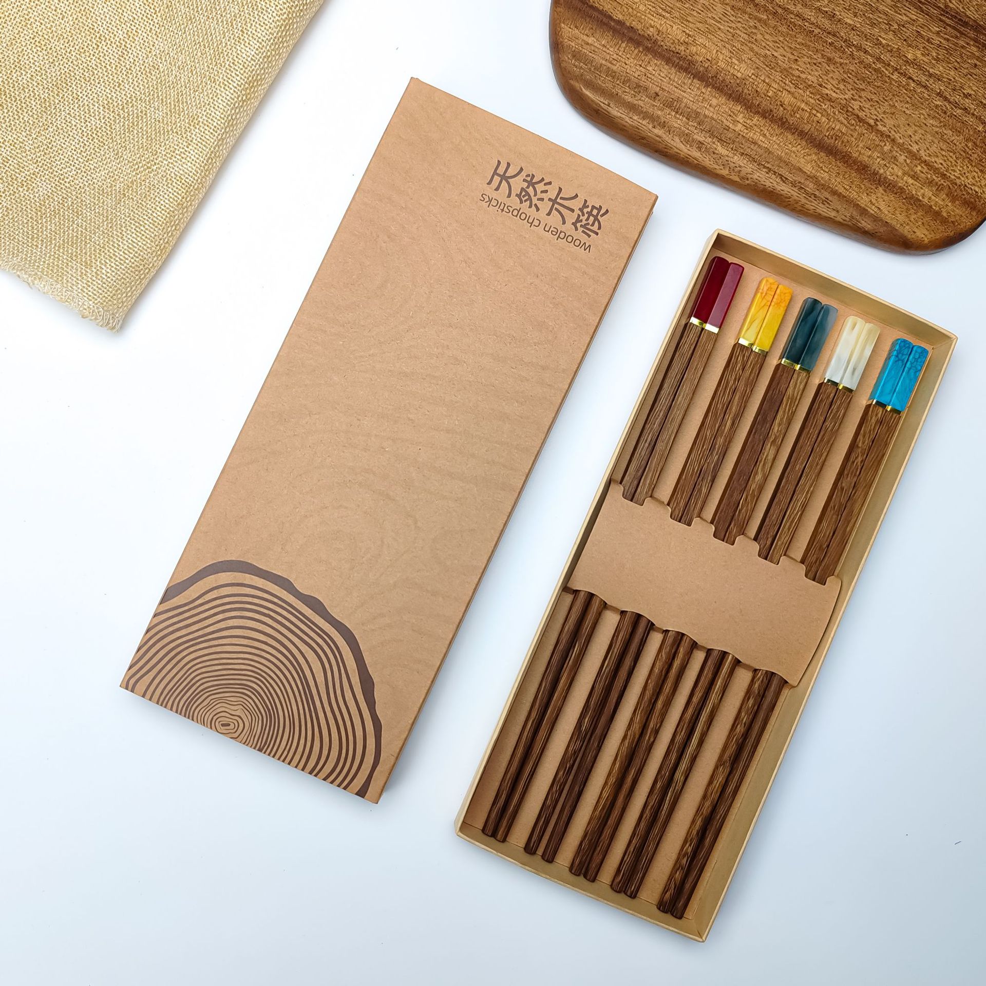 玉石鸡翅木筷子家用电商5双装高颜值分餐新款拼接红檀木筷子批发