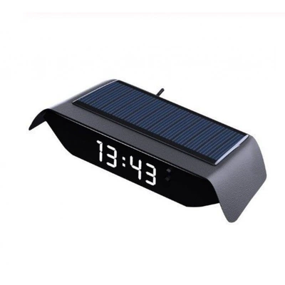 Solar-powered car clock, automotive Car thermometer - solar-charging-time-temperature-date-white