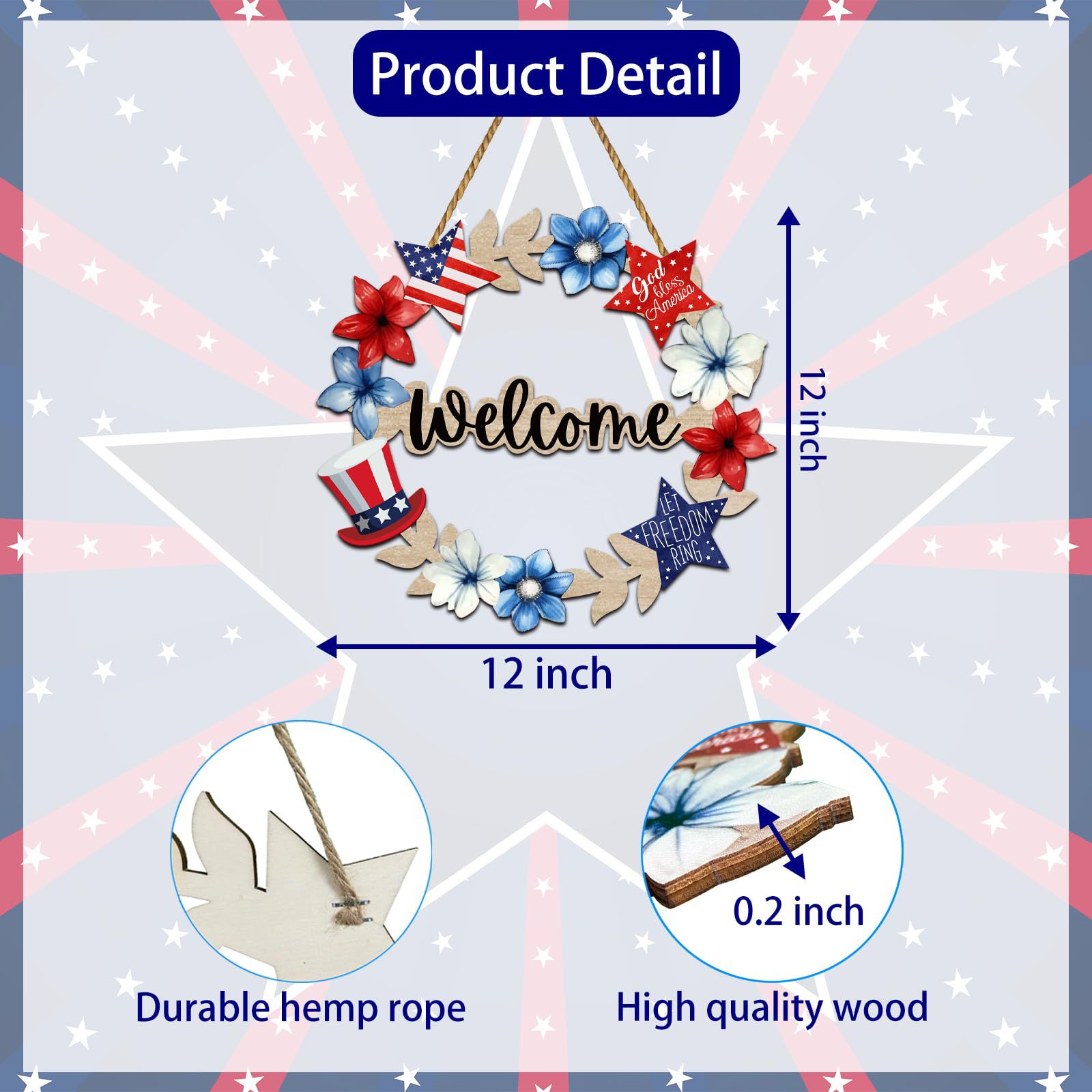 Amazon Transfronterizo Día de la Independencia de los Estados Unidos Madera Colgante Placa de Fiesta Pared Signos Decoración