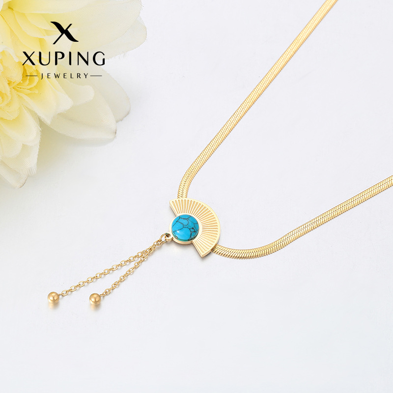 Xuping acero inoxidable 14k color Europa y América transfronterizos collar en forma de ventilador simple estilo retro personalidad collar de cadena de hueso de serpiente