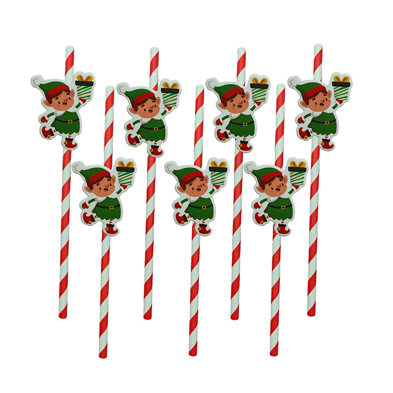 Papel de fiesta de Navidad transfronterizas temática de Navidad desechable postre cóctel de paja decoración
