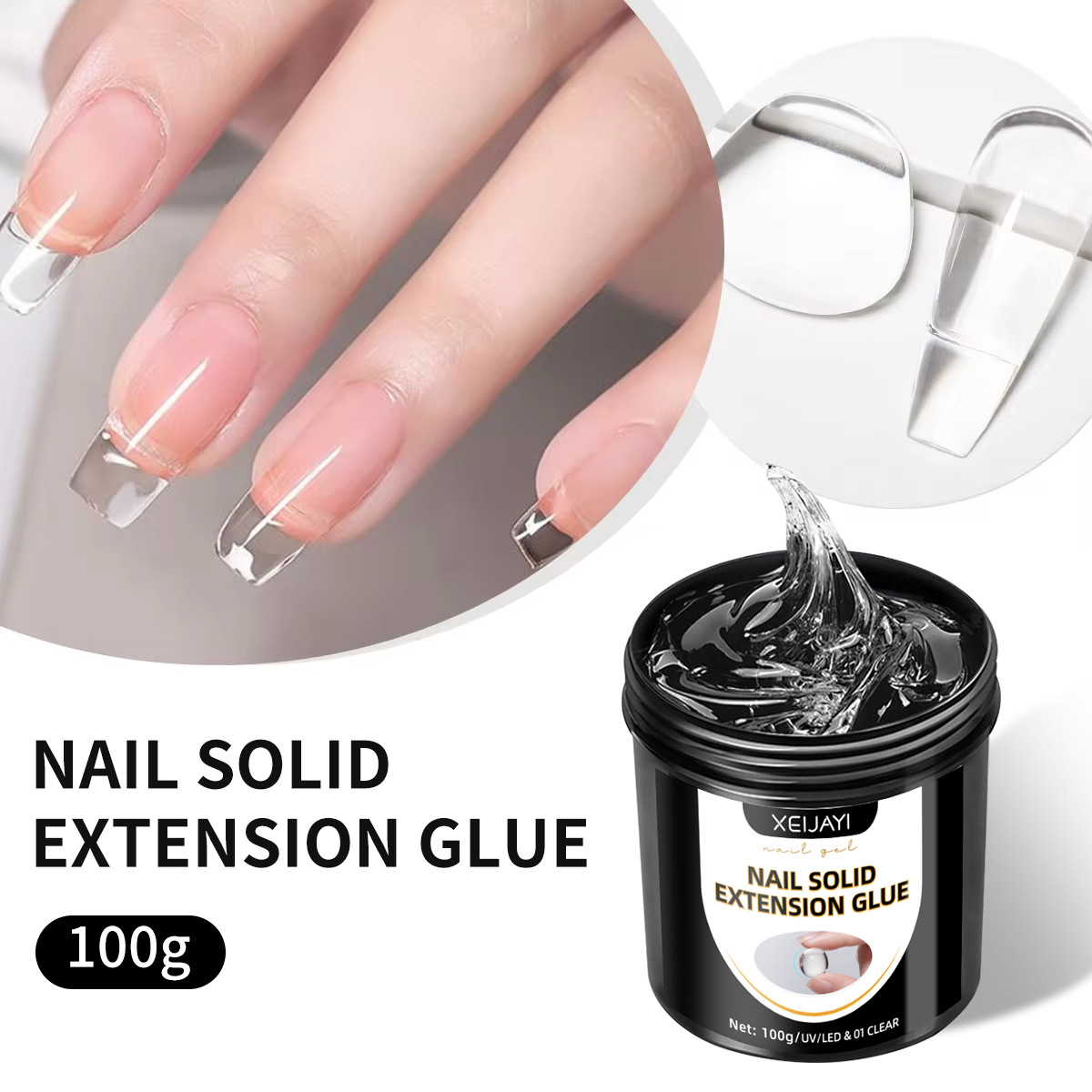 Uña enlatada pegamento de extensión sólido tallado forma sin papel soporte no pegajoso extensión rápida parche de uñas tienda de uñas
