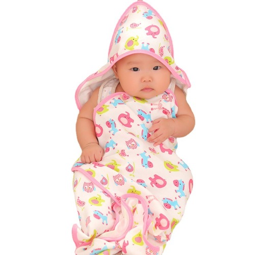2024秋季款母婴跨境新生儿卡通抱毯婴幼儿包巾宝宝针织棉带帽抱被