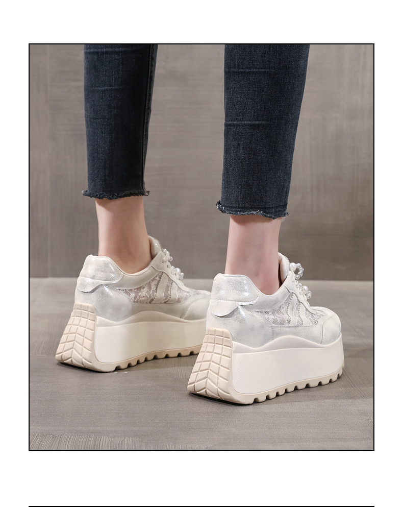 Giày sneaker nữ chunky đế dày lưới thoáng khí tăng chiều cao phong cách cổ điển — màu be chi tiết 16