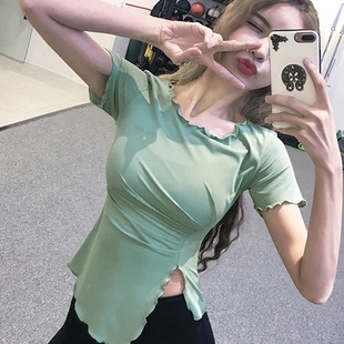 Internet Popular Sexy Slim-fit Sports Short-sleeved T-shirt Women's Top Thin Breathable Quick-drying Fitness Training Yoga Dance Suit