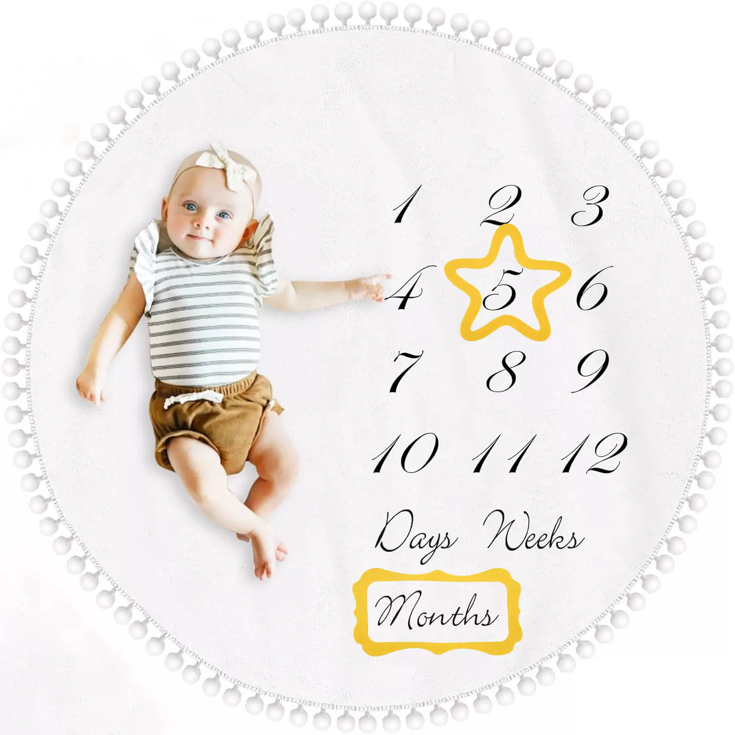 2024亚马逊宝宝摄影法兰绒毛毯婴儿里程碑圆形波点拍照毯背景布