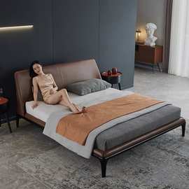 欧积白蜡木意式1.5米北欧现代床轻奢1.8米真皮主卧婚床实木双人床