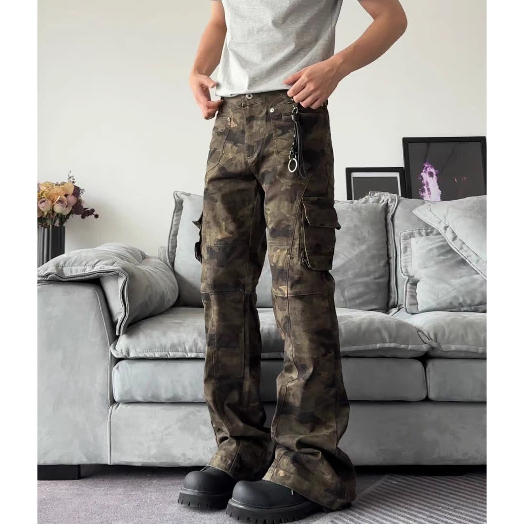Men's Clothing Retro Camo Cargo Pants For Men & Women - Slim Fit Multi-Pocket Military Tactical Jogger Pants With Flared Leg_mkmklike.com