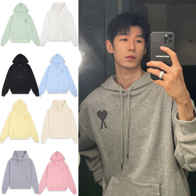 Ami Hooded 2025 New Macaron Color Heart Embroider Autumn and Winter Sweatshirt Loose Long-Sleeved Cotton Hoodie