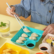 日式创意PP塑料饺子盘带蘸料碟 酱料碟一体炸鸡薯条快餐分格餐盘