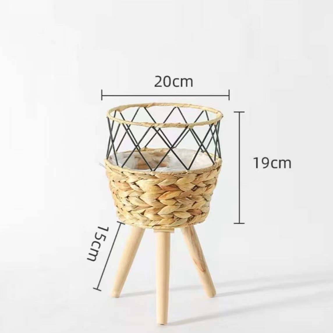 Macetero de Ratán con Soporte de Pie Tejido a Mano Decorativo para Sala de Estar