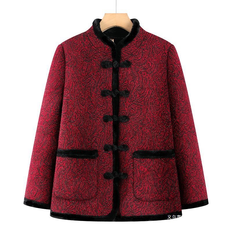 中老年秋冬加厚款宽松复古棉衣妈妈秋冬装加绒外套民族风棉服上衣