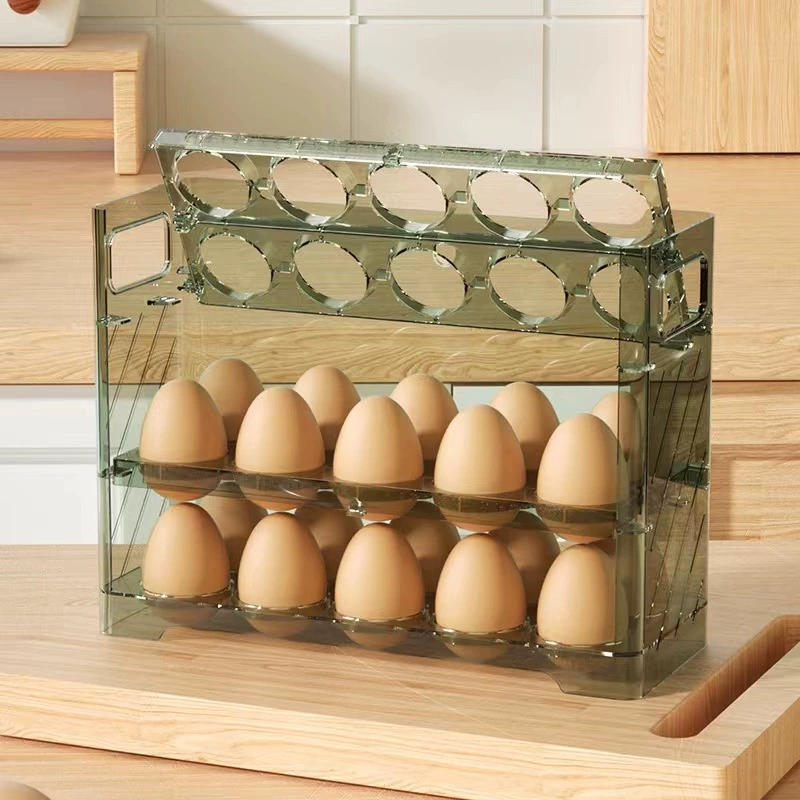 肯升 Patented Large Capacity Multi-Layer Egg Refrigerator Storage Box with Anti-Fall Support in Green, Transparent, or Orange