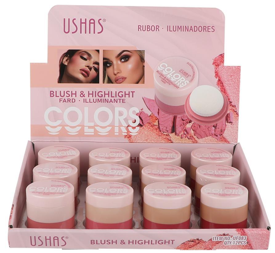 (Caja de presentación) USHAS venta caliente transfronteriza rubor impermeable de larga duración UF083 rubor en polvo de alto brillo UF083