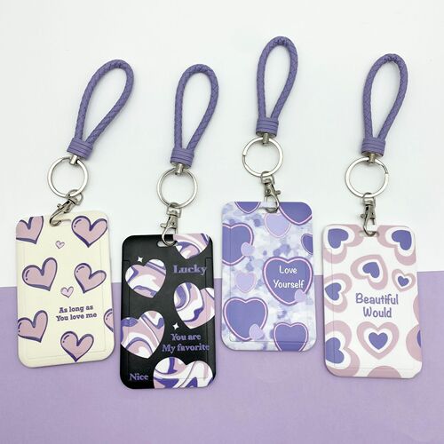 Heart card holder induction ID holder bus and subway pick-up and delivery meal card hanging neck trendy Korean style Gu card black purple Harajuku Japanese style