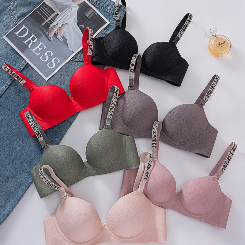 New Style Solid Color Simple Letter-Print Shoulder Strap Bra, Small Chest Enhancement, Comfortable, Breathable, Wireless, Side Breast Gathering Underwear New Style Solid Color Simple Letter-Print Shoulder Strap Bra, Small Chest Enhancement, Comfortable, Breathable, Wireless, Side Breast Gathering Underwear