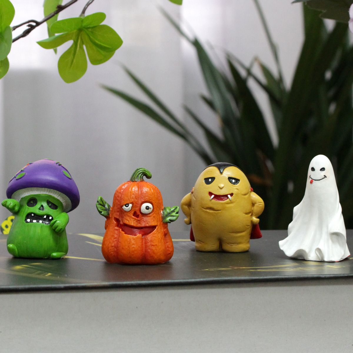 Halloween Little Monster Set Four Decorative Plug-in Ornaments Funny Cute Ghost Pumpkin Holiday Gift Resin Craft