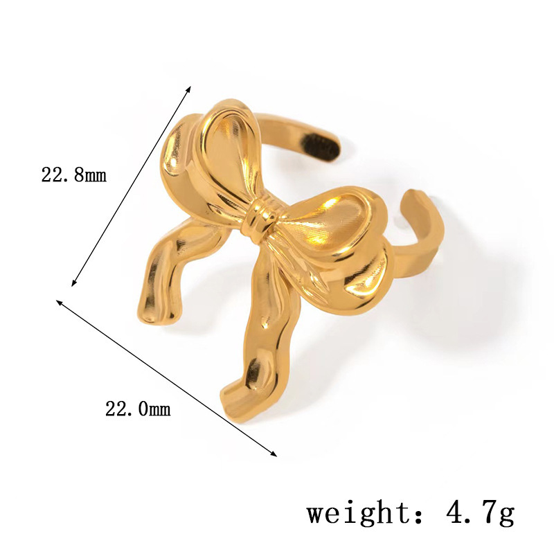 PVD Coated Fall & Winter Accessories Bow Knot Titanium Steel Sweet Waterproof Non Tarnish Rings display picture 7