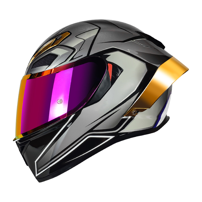 Casco de motocicleta personalizado de fábrica Aurora gris doble espejo casco completo casco locomotora coche eléctrico DOT certificación exterior 3c