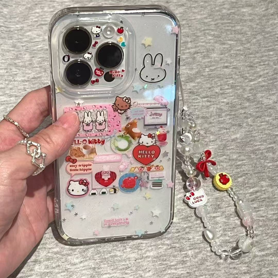 Niña ins brillo conejo kt ilustración para iphone16ProMax nuevo 14/15 funda para teléfono móvil Apple 13