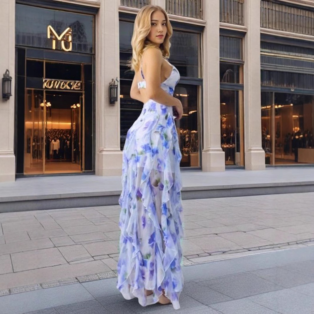 Backless Chiffon Slip Dress Fairy Elegant High-End Chiffon Backless Suspender Skirt