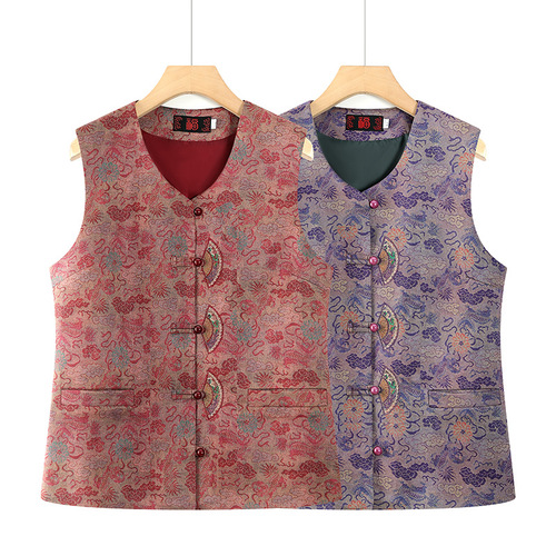Middle-aged and elderly women's Tang suit waistcoat, grandma's spring/autumn vest, outerwear mom's new style vest, old lady's sleeveless jacket