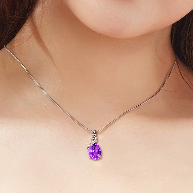 Elegant organic synthesized crystal pendant with amethyst, chain for key bag , with gem
