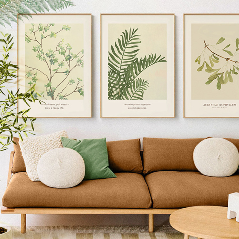 Simple Modern Living Room Hanging Painting Bedroom Bedside Sofa Background Decorative Painting Log Style Fresh Green Plant Nordic Fresco