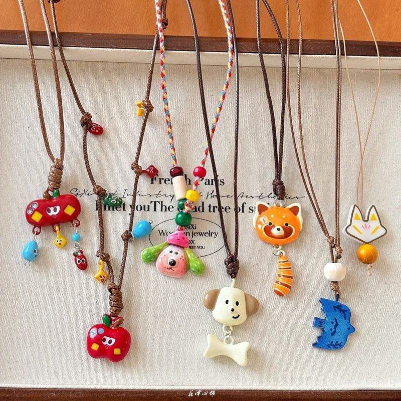 夏にぴったりの子犬アップルペンダントネックレス、女性用、かわいいドーパミンロングアクセサリーデザインセーターチェーン|undefined