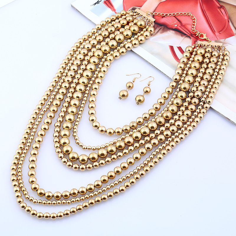 Beaded Design Exaggerated Simple Style Round CCB Beaded Unisex Jewelry Set