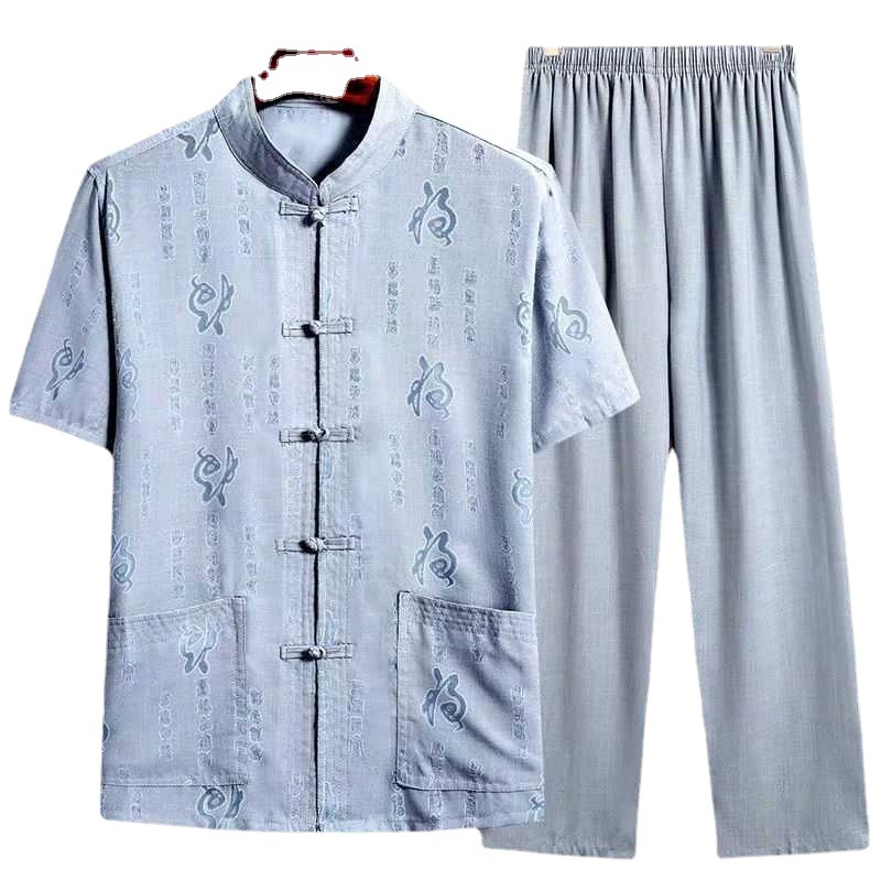 Tang Suit Men's Middle-aged and Elderly Men's Short-sleeved Cotton and Linen Summer Suit for Dad Suit for the Elderly Grandpa Chinese Style Retro Men's Suit