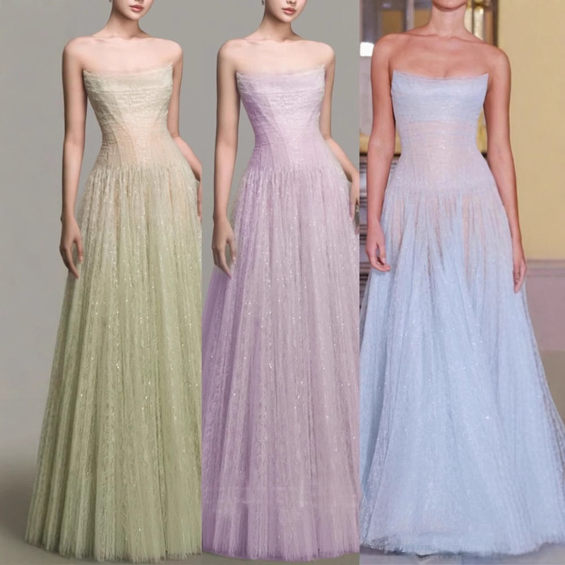 Vietnamese Niche Fairy Dress Goddess Sequin Lace Mesh Fishbone Tube Top Dress Long Skirt 2056 Vietnamese Niche Fairy Dress Goddess Sequin Lace Mesh Fishbone Tube Top Dress Long Skirt 2056