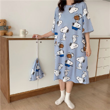 睡裙女夏季韩版春秋学生家居服可爱薄款短袖卡通宽松孕妇睡衣夏天